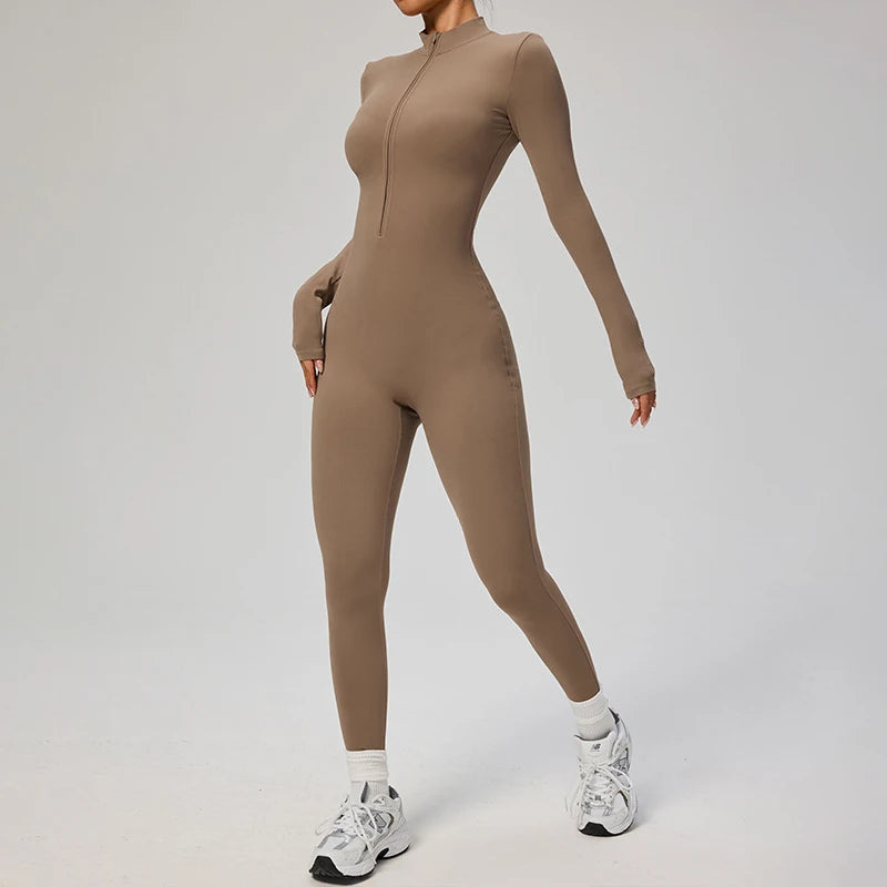 TRY TO BN Sports Yoga Jumpsuit Long Sleeves Zipper Sportswear Fitness Pants Workout Bodysuit One Piece Tights Women Gym Clothing