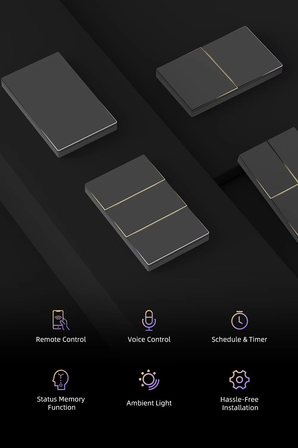 AVATTO Tuya WiFi Smart Lichtschalter US-Standard 1/2/3/4 Gang Druckschalter mit Umgebungslicht Arbeit für Alexa Google Home.