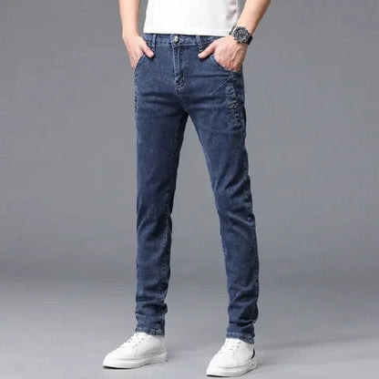 2024 New Men's Skinny Jeans Blue Gray Cotton Elasticity Straight Pencil Foot Slim Fit Fashionable Casual Denim Long Pants Male