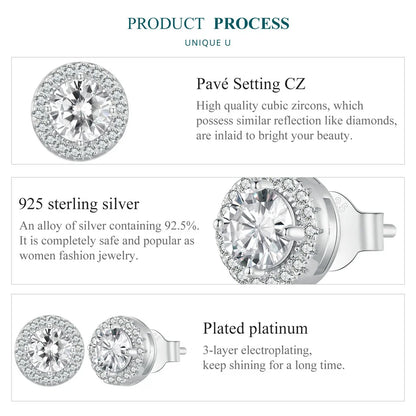 BAMOER Gold Plated Halo CZ Stud Earrings 925 Sterling Silver Hypoallergenic Classic Elegant Heart Earrings Jewellry BSE894.