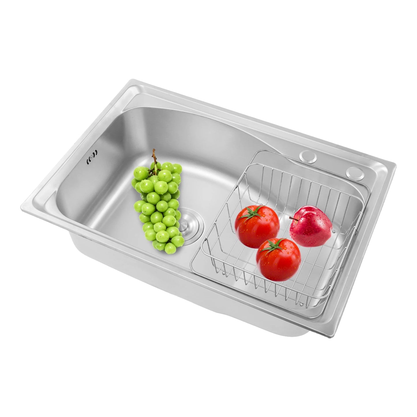 Stainless Steel Kitchen Sink Set, Single Bowl 25.6" Undermount/Overmount Sink with Draining Basket & Accessories