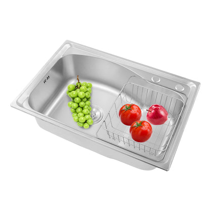 Stainless Steel Kitchen Sink Set, Single Bowl 25.6" Undermount/Overmount Sink with Draining Basket & Accessories