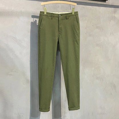 97%Cotton Autumn Winter Casual Pants Men Business Fashion Classic Solid Color Stretch Straigh Grey Khaki Brand Trousers Male 38.