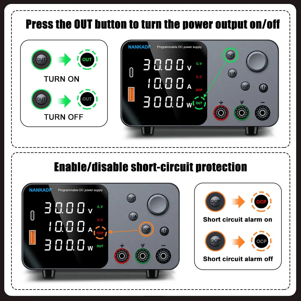 NANKADF DC laboratory power supply 30V 10A bench power supply encoder regulates voltage and current Dual input voltage 220V/110V.