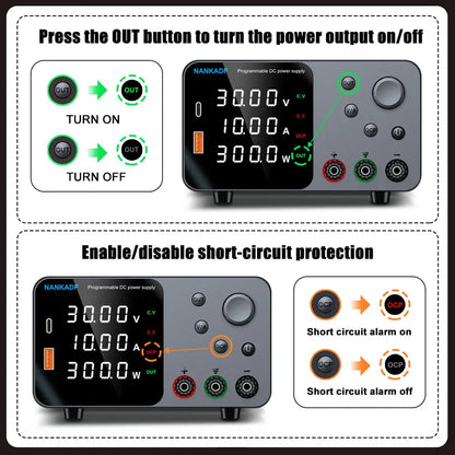 NANKADF DC laboratory power supply 30V 10A bench power supply encoder regulates voltage and current Dual input voltage 220V/110V.