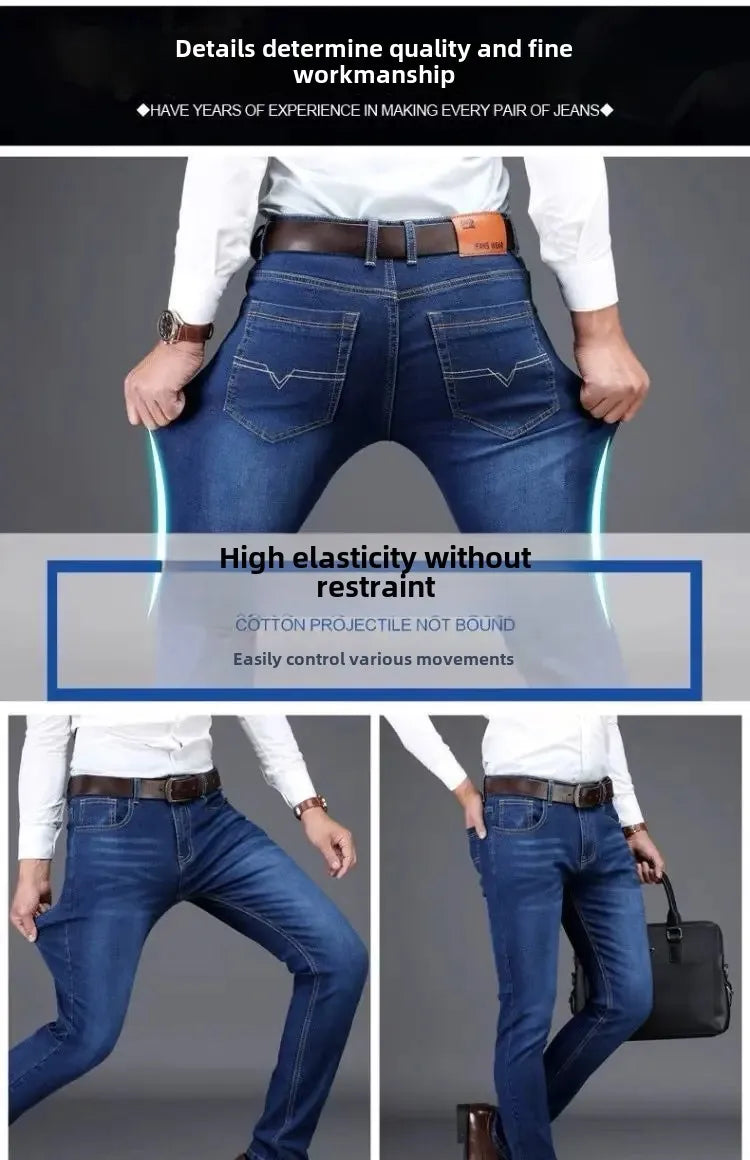 Elastische Jeans für Herren, Frühling und Herbst, lockere Passform, gerades Bein, vielseitige Hose, verschleißfest, lässige Konstruktion, Bienenhose, Sommer.