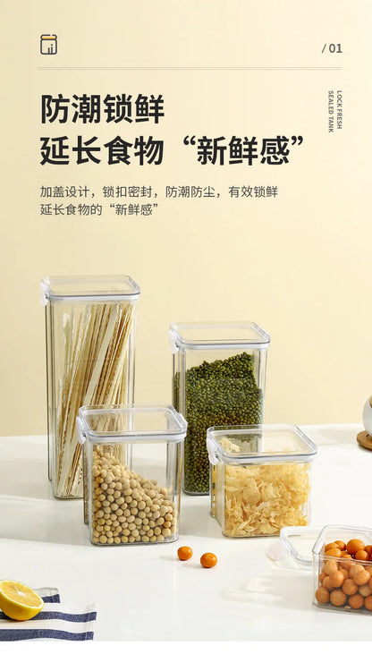 Food Box Storage Container With Airtight Lid Condiment Organizer Plastic Dispenser Jar Hermetic Kitchen Cereal Snack Spaghetti.