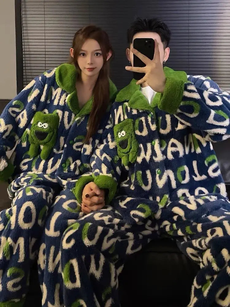 Winter Fleece-gefüttert Verdickte Korallen Fleece Pyjamas Für Männer Lange Plüsch Geeignet Für Oberbekleidung Hause Tragen Paar Pyjamas Set für.