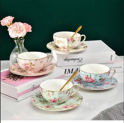 Tea Set Ceramic Coffee Cup Suit British Style High-Grade Bone China Golden edge Tea Cup And Saucer With A Spoon.