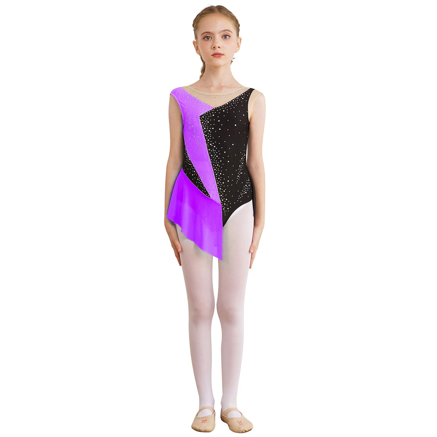 6-16Y Mädchen Ärmelloses Eiskunstlauf Trikot Kleid Ballett Rhythmische Gymnastik Lyrical Dance Body Bühne Leistung Dancewear.