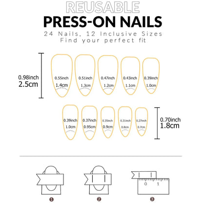 24pcs long Almond hearts pattern Fake nails Detachable And Reusable Jelly Glue 1pc Cuticle Pusher, Suitable For Girls And Women.