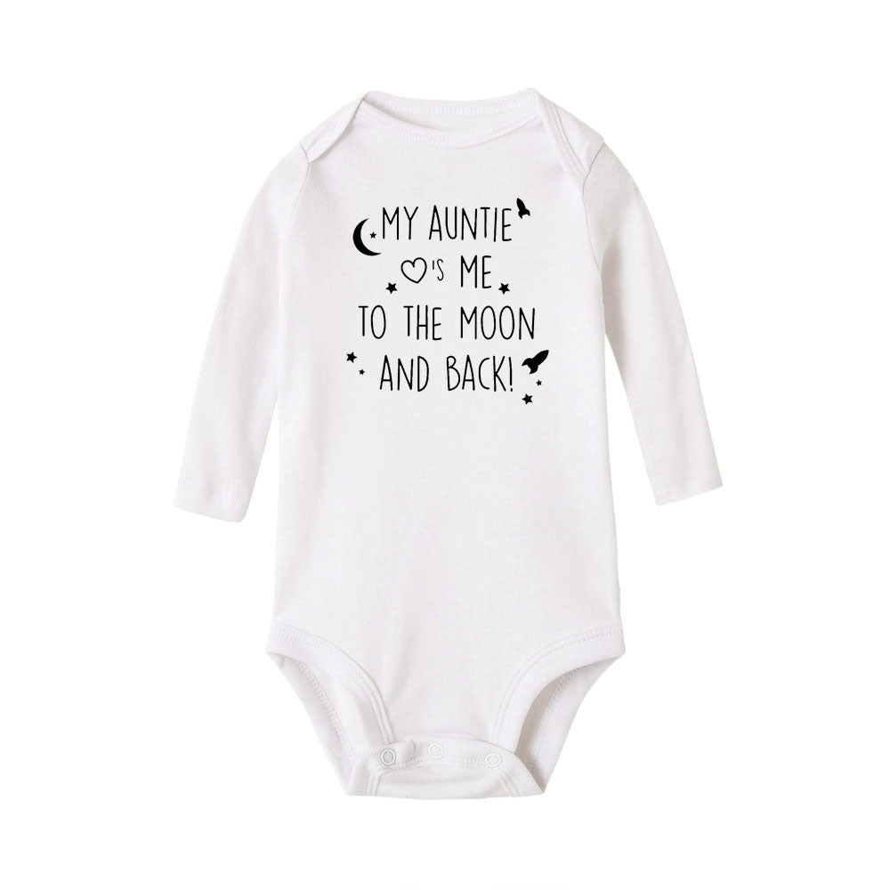 Baby-Body „Meine Tante Take Me To The Moon and Back“-Aufdruck für Neugeborene, Jungen, langärmelig, Kleidung, modisch, lässig, beste Geschenke.