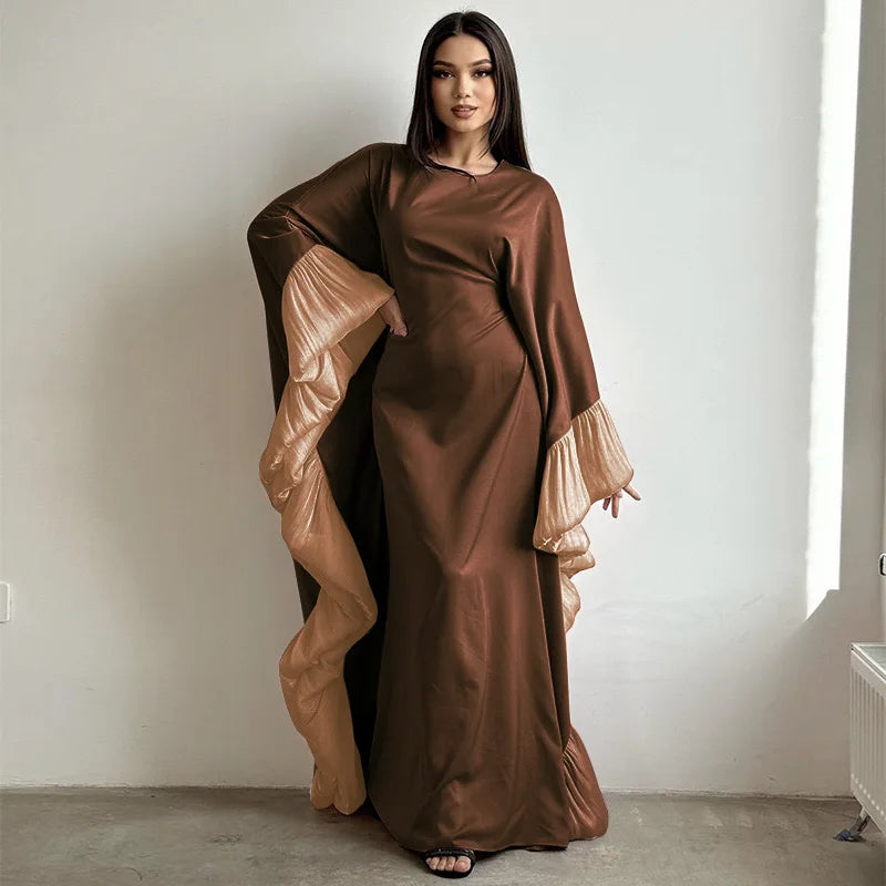 2025 Eid Arabic Muslim Women Modest Dress Luxury Dubai Abaya Islamic Party Lace-detailed Sleeves Robe Festival Turkey Outfit.