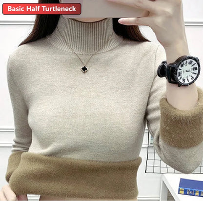 Rollkragen Winter Pullover Frauen Elegante Verdicken Samt Gefüttert Warme Sueter Gestrickte Pullover Schlank Tops Jersey Strickwaren Jumper Neue