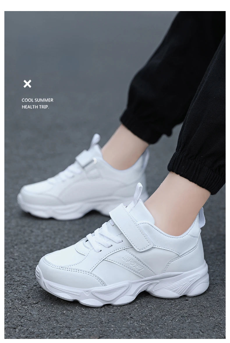 Children Shoes Kids Casual Sneakers Black Pu Leather Sports Shoes for Boy Girls White Shoes School Running Tennis Sneaker.