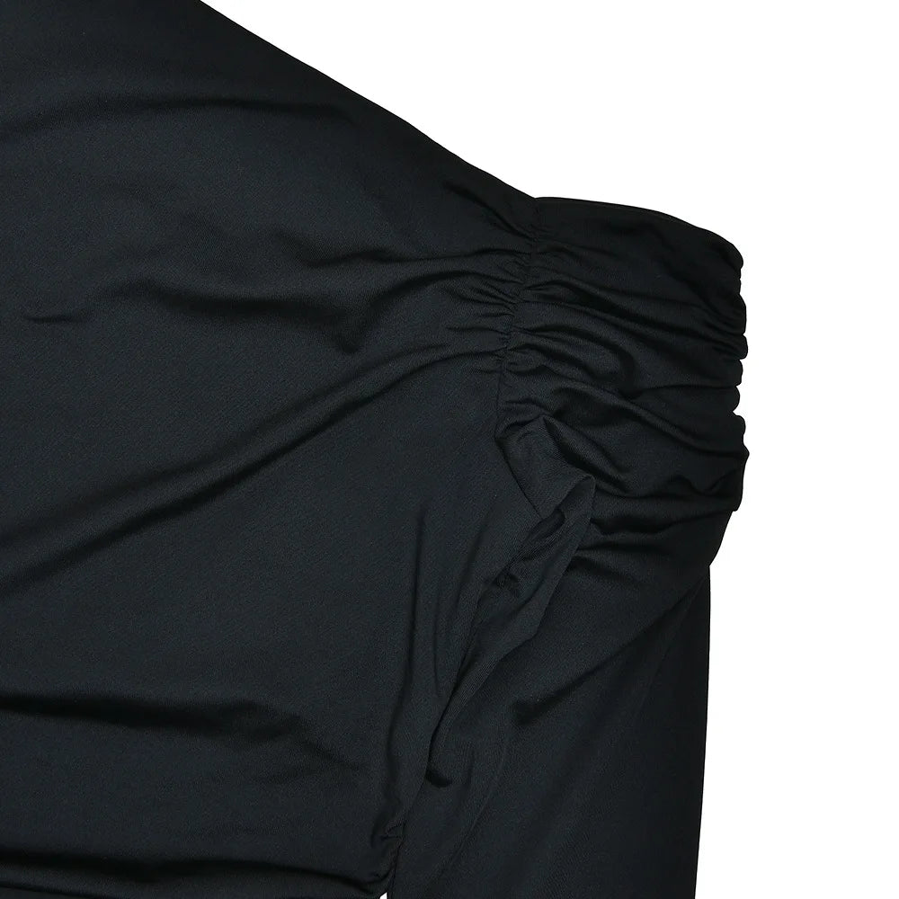 Cryptographic Fashion Solid Long Sleeve Bodysuits Elegant Outfits Slim Asymmetrical Tops Streetwear Basic One Piece Clothes.