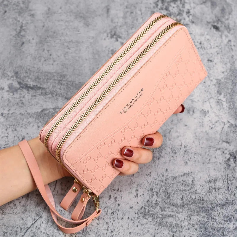 2025 New Women's Fashion Embossed Long Zipper Wallet with Large Capacity Double layer Zipper Phone Pocket Wallet.