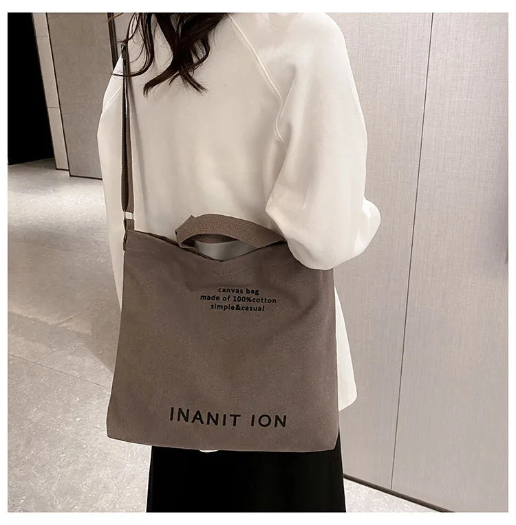 Japanese Canvas Men's and Women's Simple Cross-body Bag Wash Canvas Thick Handbag Large Capacity Arts Students Package Satchel