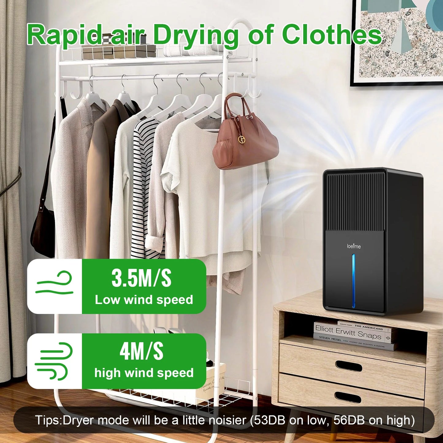 LOEFME 3000ml Electric Dehumidifier Large Air Dryer Drying Mode Mould Moisture Damp with Timer 800mL/Day for Home Bedroom Office.