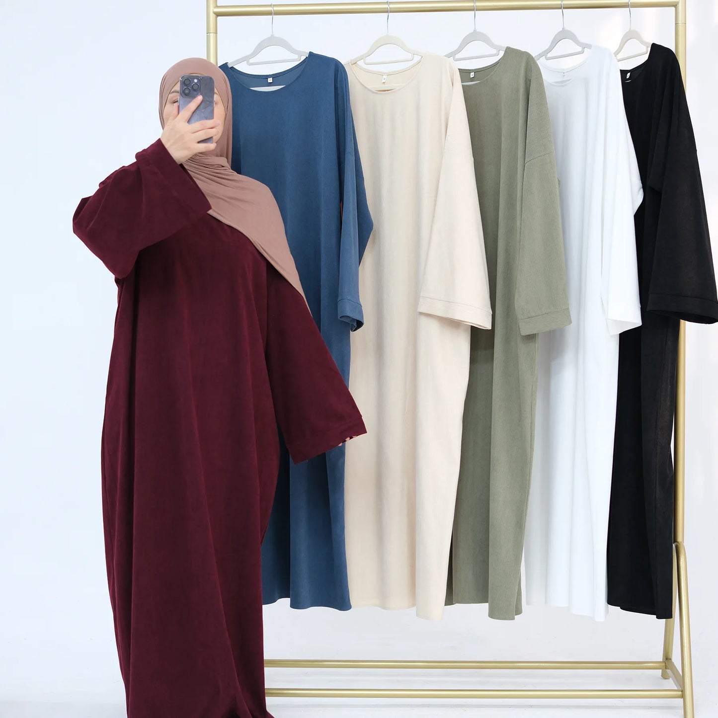 2024 Winter Dubai Women Corduroy Abaya Dress Ramadan Eid Arabic Modest Muslim Clothing Islam Party Jalabiya Fashion Turkey Robe.