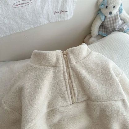 Kids Fleece Warm Set Winter Plus Velvet Outfits Long Sleeved Pullover Tops+Pants 2Pcs Autumn Children's Casual Clothing Suits.