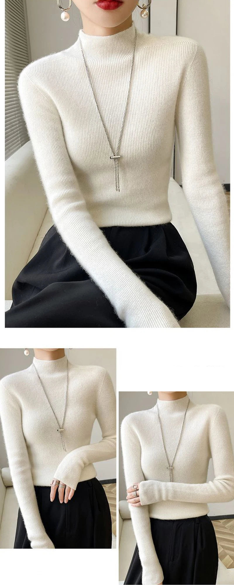 MEXZT Solide Pullover Frauen Hälfte Rollkragen Gestrickte Pullover Harajuku Koreanische Dicke Strickwaren Herbst Winter Mode Schlank Jumper