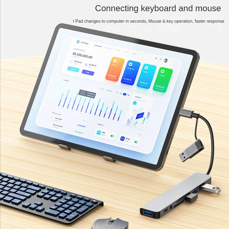USB 3.0 Type C Adapter Docking Ststion USB 2.0 Port TF SD Card Reader Audio Output Multi-hub Splitter  for Macbook Pro Computer.