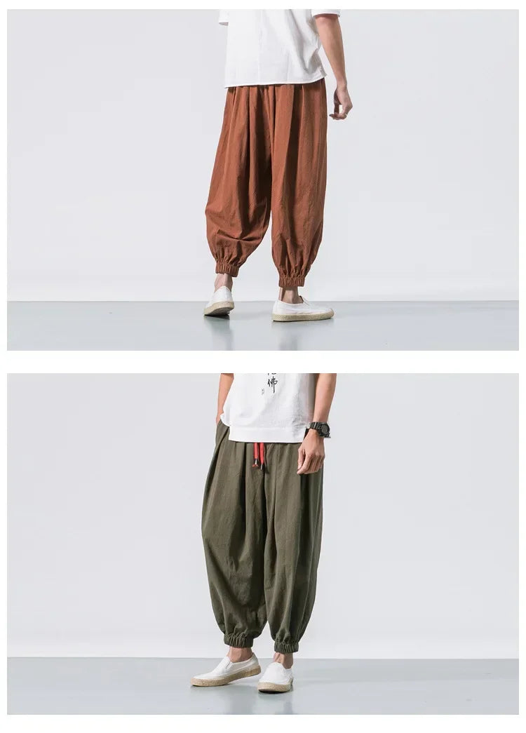 New Trendy Men Harem Pants Loose Oversized Style Cotton and Linen High Quality Jogger Sweatpants Casual Male Trousers.