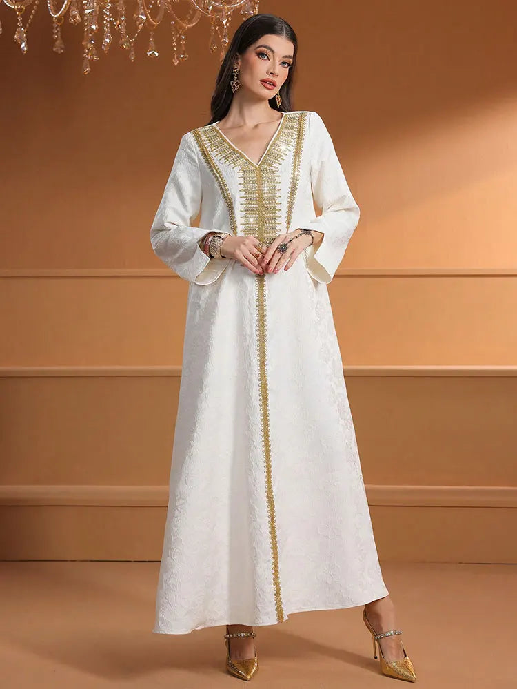 TOLEEN Women Floor-Length Dresses Fashionable And Heavy Industry Beaded Loose Robe Elegant And High-Quality Muslim Long Dress.
