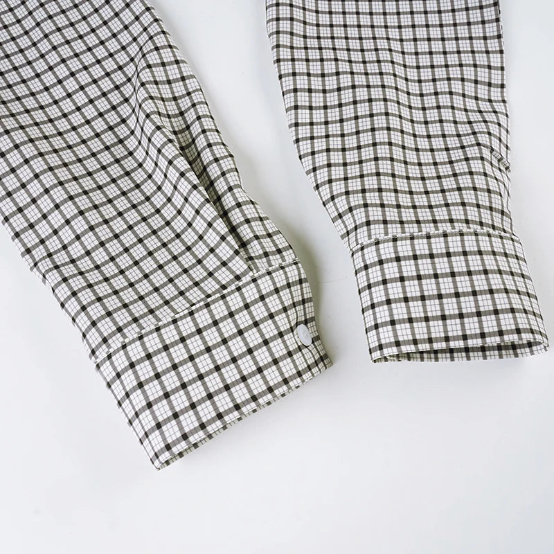 2025 Autumn Winter Women Vintage Long Sleeve Checkered Shirt Design Crop Blouse Y2k 2000s Top Stylish High Street Gyaru Coquette.