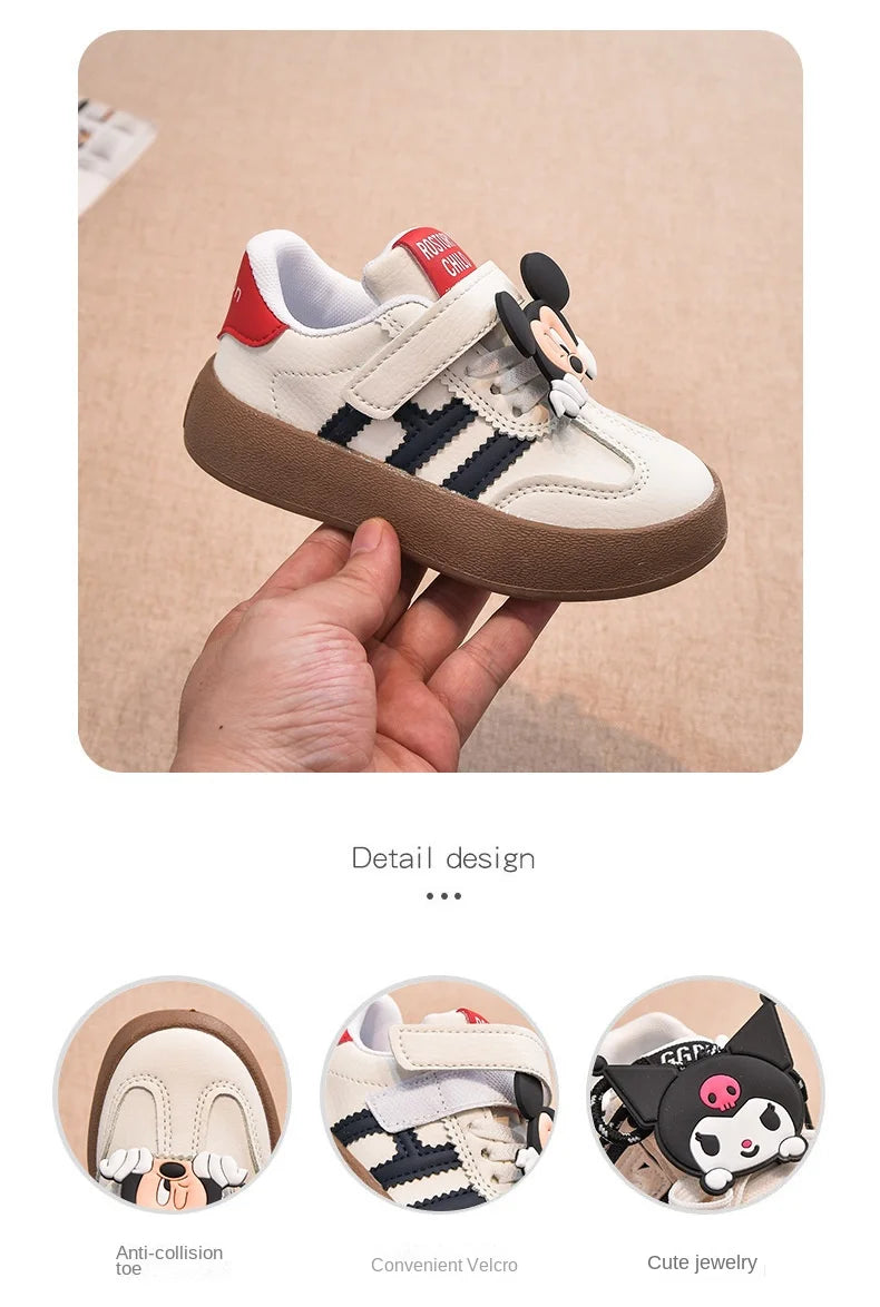 Disney Children's Casual Shoes Cute Minnie Girls Sneakers Fashion Mickey Boys Sport Shoes Anti-slip Soft Sole Kids Board Shoes.