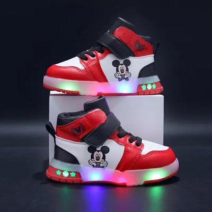 2025 Disney Kids Sneaker Cute Minnie Mickey Cartoon Led Lighted Shoes for Boys Girls Luminous Shoes Toddler Flash Lights