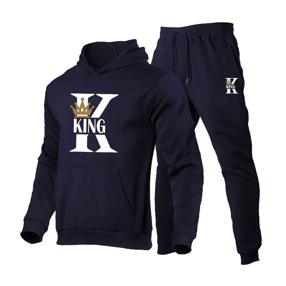 King Print hoodie suit men s casual sportswear fashionable spring and autumn jogging pullover sportswear sweatpants