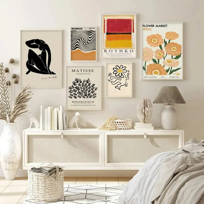Abstract Yayoi Kusama Orange Wall Art Matisse Mark Rothko Posters and Prints Flower Market Canvas Painting Mural Decoration.