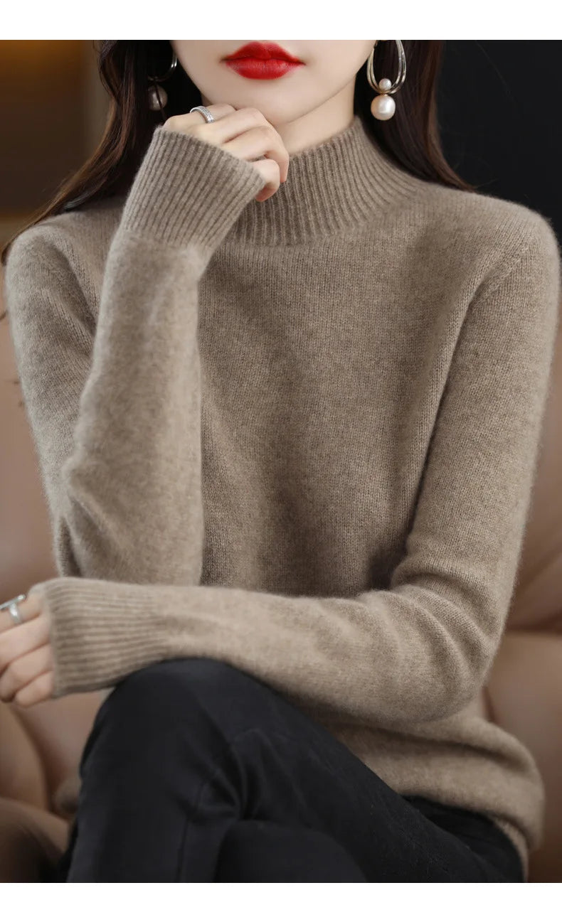 Herbst Winter Frauen Pullover Koreanische Mode Warme Bodenbildung Shirts Halb Hohe Kragen Grundlegende Strickwaren Solide Langarm Pullover.