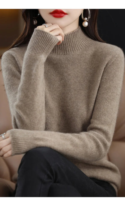 Herbst Winter Frauen Pullover Koreanische Mode Warme Bodenbildung Shirts Halb Hohe Kragen Grundlegende Strickwaren Solide Langarm Pullover.