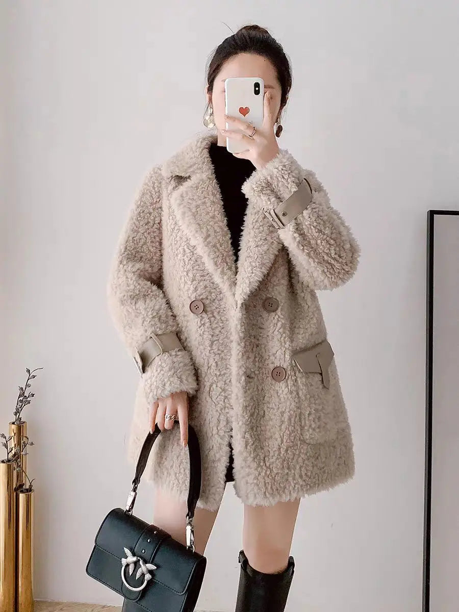 Neue 2024 Winter frauen Imitieren lammwolle Jacke Weibliche Mäntel Mid Lange Samt Verdicken Harajuku Warme Vintage Damen Outwear Tops.