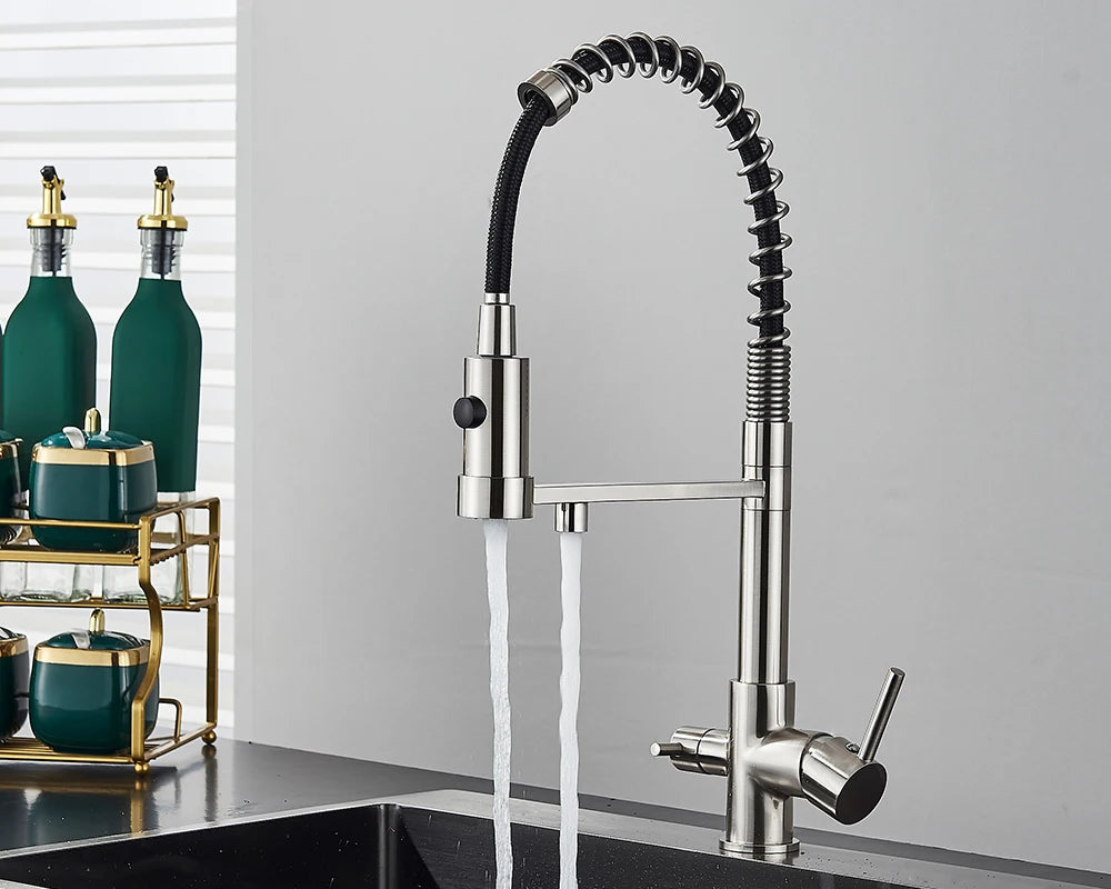 Black Filtered Kitchen Water Filter Kitchen Faucets Dual Spout Filter Faucet Mixer Water Purification Water Crane For Kitchen