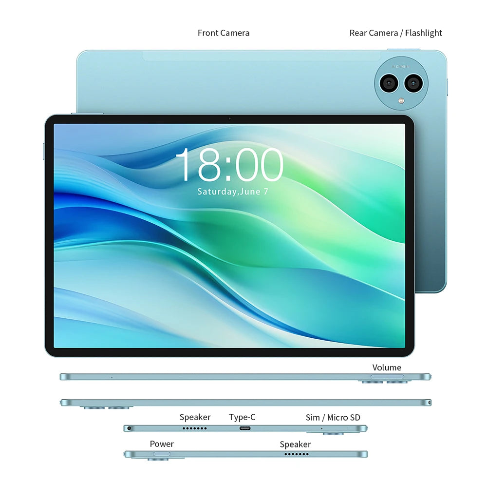 Teclast P50 Android 14 Tablet 11" IPS Max 14GB RAM 128GB ROM Unisoc T606 8-core 13MP Camera 8000mAh Type-C 4G LTE TÜV Rheinland