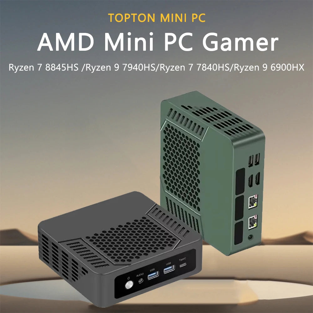 Mini PC Gaming AMD Ryzen 7 8845HS ES R9 7940HS ES Dual RJ45 LAN Desktop Computer Type-C USB4.0 thunderbolt 3/2 x HDMI2.0/4*USB.