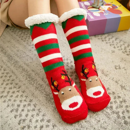 Fuzzy Fluffy Sock Women Winter Christmas Gift Warm Plush Non slip Home Sleeping Soft Female Floor Thermal Slipper Sock Snowflake