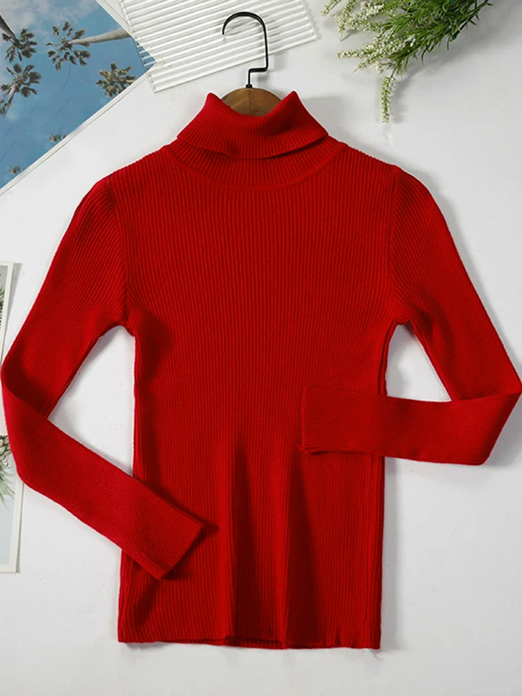 JMPRS Rollkragenpullover Frauen Mode Einfache Winter Pullover Jumper Hohe Elastische Gestrickte Herbst Weibliche Grundlegende Tops Casual Bluse