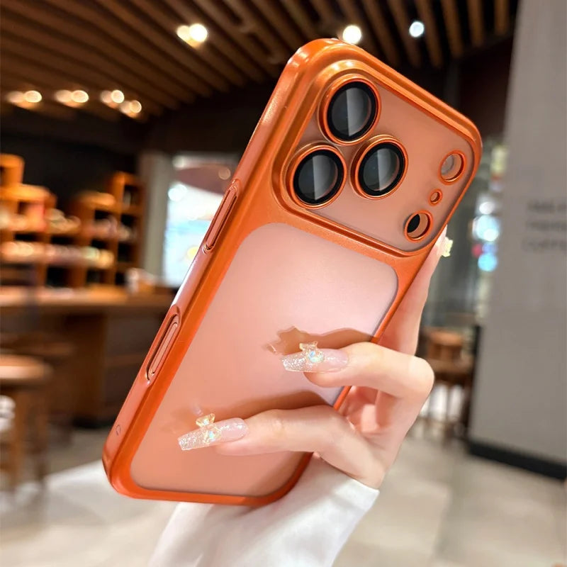 Plating Frosted Translucent Thin Phone Case For iPhone 17 Pro Max 17 Pro 17 Air 17 Series Official Cosmic Orange Bumper Cover.