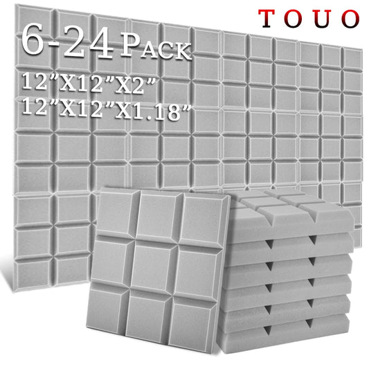 TOUO 6/12/24 Pcs Beveled Edge 9 Block Tiles Acoustic Foam Flame Retardant Soundproof Material Drum Room Acoustic Treatment