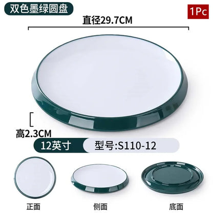 1Pc Commercial Melamine Tableware Household Plastic Dinner Plates Round Barbecue Salad Dishes Plate Kitchen Accessories