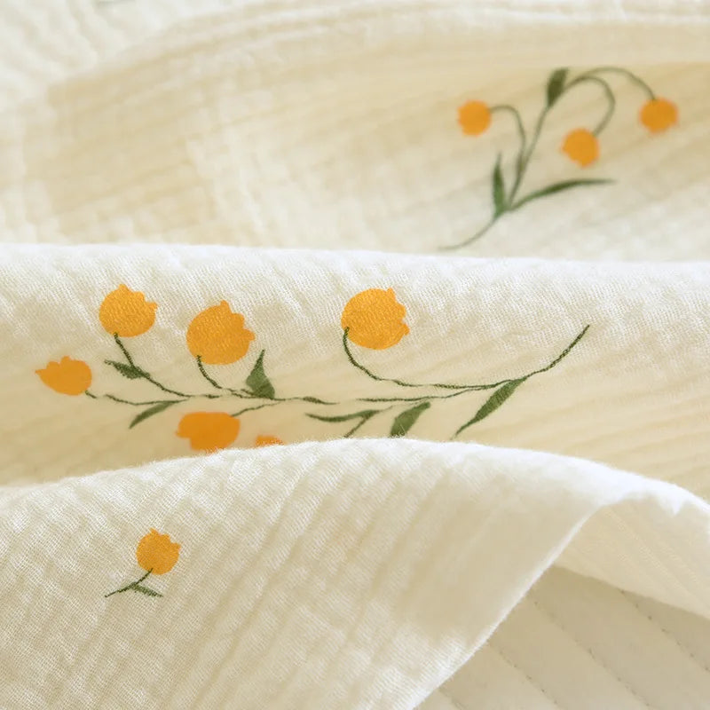 Neuer Sommer-Damen-Pyjama aus Baumwollkrepp, dreiteilig, kurzärmelig + Shorts + Hose, große Größe, einfacher Blumen-Pyjama, Heimservice-Anzug