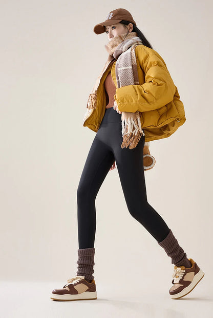 BIVIGAOS Autumn Winter High Waist Fleece Sharkskin Leggings Women Seamless Slim Tight-Fit Velvet Thickened Elastic Warm leggings.