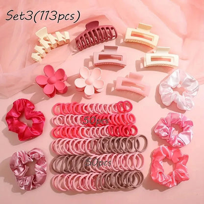 53-113Pcs Dopamine Fashion Elastic Colorful Band Hair Circles Flower Shaped Hair Accessory Grip For Women Daily Party Gift 2024.