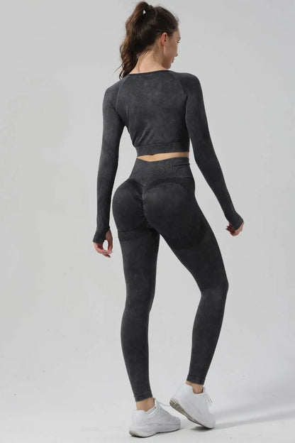 High Waist Yoga Pants Sand Washed Seamless Peach Butt Fitness Sportswear Tight Long Trousers for Women Autumn Season.