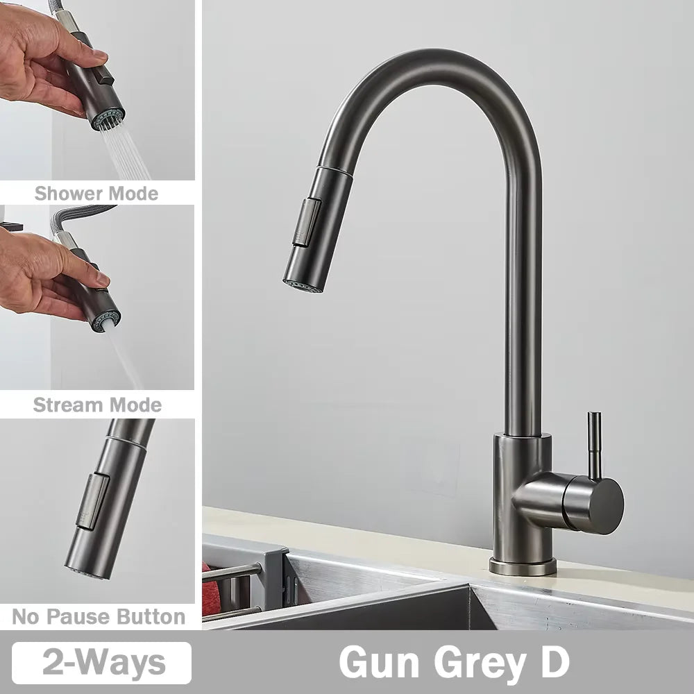Black Pull Out Kitchen Faucet Deck Mounted Flexible Hot And Cold Water Kitchen Sink Mixer Tap With Stream Shower Modes Nozzle